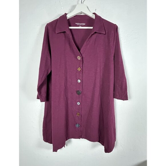 Soft Surroundings Womens XL 3/4 Sleeve Button Down Tunic Top Shirt Purple Artsy - Picture 1 of 7